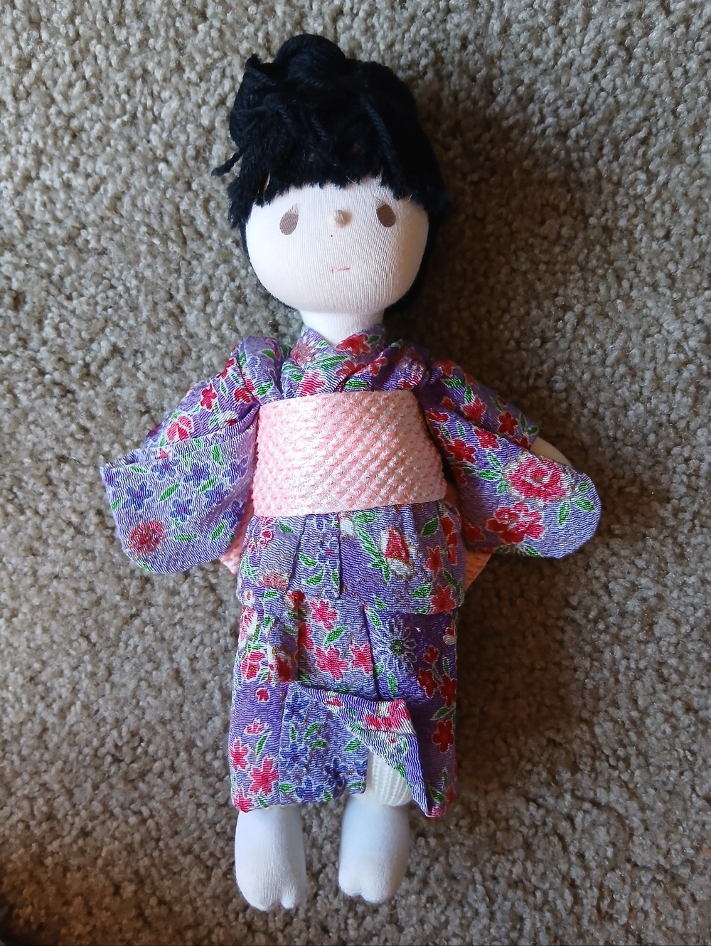 Precious Moments Kimono Doll with Pink Obi Soft Plush Toy Floral Purple